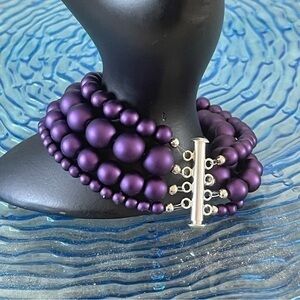 $49 SALE Handmade Silver Slide Clasp Statement Bracelet Matte Purple CoatedGlass